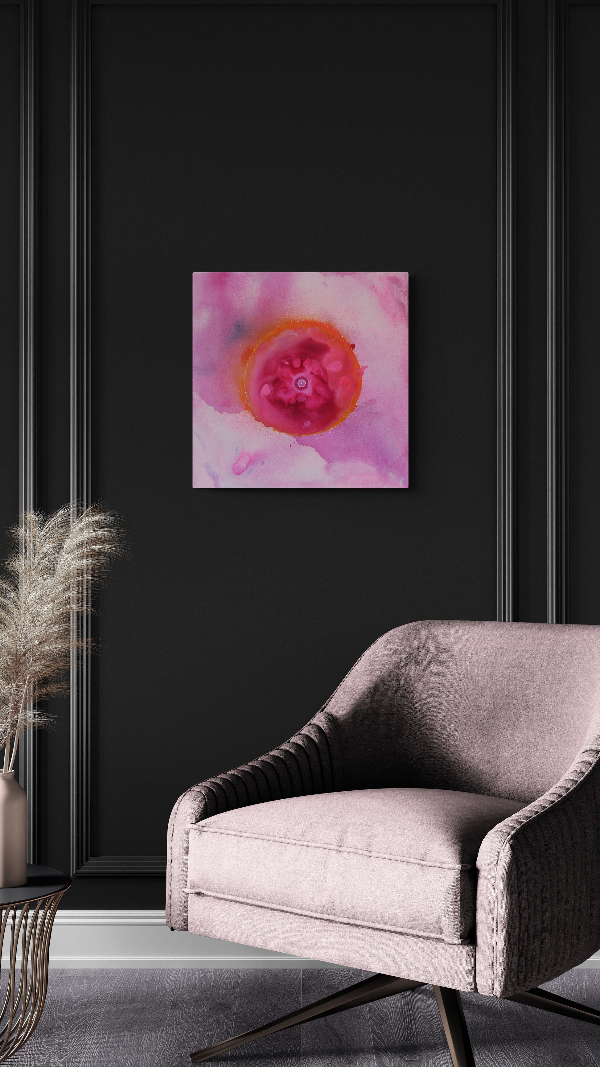 Œuvre "L'origine de la magie" en situation dans un intérieur – peinture originale haute fréquence signée Chloé Friot.